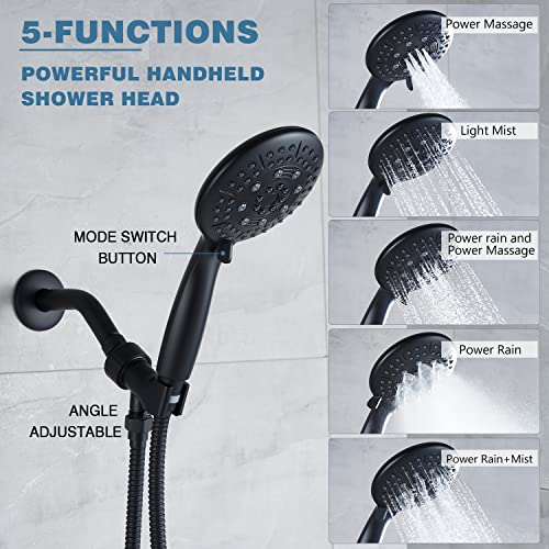 ESNBIA Shower Tub Kit, Tub and Shower Faucet Set（Valve Included) with 5-Setting Handheld Shower Head and Tub Spout, Single-Handle Tub and Shower Trim Kit, Matte Black | The Storepaperoomates Retail Market - Fast Affordable Shopping