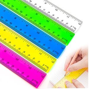 Colorful Ruler, Plastic Ruler 12 inch, Kids Ruler for School, Ruler with Centimeters and Inches, Clear Rulers, School Ruler, 5 Pack Standard Ruler