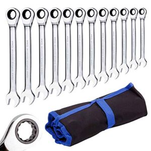 Ratchet Wrench Set Metric Spanner Kit 12 Piece 8-19mm, Roll Bag Packed, Perfect for Home, Bike, and Car Repair
