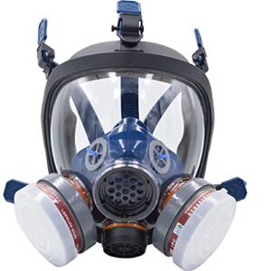 UOPASD Full Face Respirator Mask,Gas Mask Protect Against Harmful Gas,Dust,Chemicals, Safety Mask with Active Carbon Filter