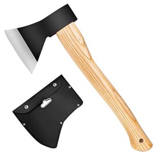 sanyi Camping Axe, Hatchet for Wood Splitting and Chopping, 15” Gardening Small Axe Wooden Handle Tools with Sheath for Camping, Hiking, Xmas Gifts for Husband, Dad, Men