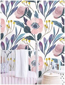 HaokHome 93019 Floral Peel and Stick Wallpaper Removable Pink/Blue/Yellow Vinyl Self Adhesive Shelf Liner 17.7in x 9.8ft