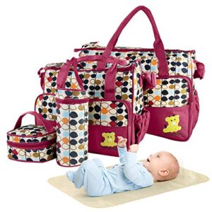 5PCS Diaper Bag Tote Set – Baby Bags for Mom (Red)