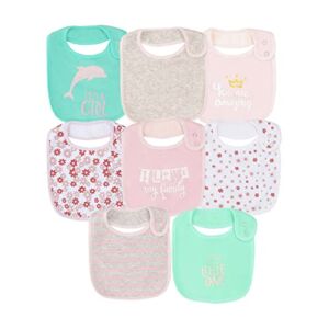 Maiwa Cotton Waterproof Baby Girls’ 8 Pack Bibs with Buttons for Teething Drooling Eating