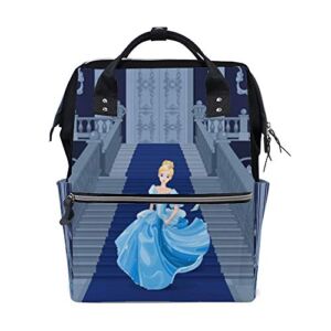 Kuizee Diaper Bag Backpack Multifunction Bag ﻿Cinderella Runs Away Fairy Tale Mutispandex Big Capacity Casual Daypack Mummy Bag Maternity Bag 15.7Inch
