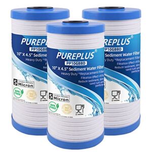 PUREPLUS AP810 5 Micron 10″ x 4.5″ Whole House Sediment Home Water Filter Replacement Cartridge for 3M Aqua-Pure AP810, AP801, AP811, AP801-C, AP801T, AP801B, AP811, Whirlpool WHKF-GD25BB, 3Pack