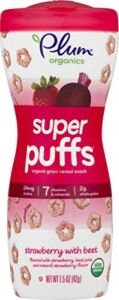 Plum Organics Baby Food Pouch | Super Puffs | Strawberry With Beet | 1.5 Ounce | 4 Pack | Organic Food Squeeze for Babies, Kids, Toddlers