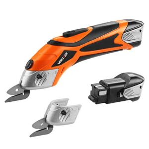 VOLLTEK Electric Cordless Scissor 4V li-ion Cutter Shears with 2 battery & 2 Pcs Cutting Blades Accessory for Cutting Fabric, Carpet and Leather ES3601