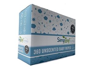 Simpleaf Unscented Baby Wipes | Eco- Friendly, Paraben & Alcohol Free | Thick and Effective | Hypoallergenic & Safe for Sensitive Skin | Soothing Aloe Vera Formula | 360 Counts
