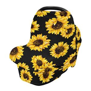 Sunflower Baby Car Seat Covers, Carseat Canopy Cover Nursing Cover Breastfeeding Scarf for Babies Stretchy Coverage, Infant Stroller Covers for Boys Girls