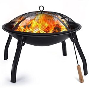 Cogesu Portable Outdoor Brazier, Portable Folding Fire Pit, with Spark Screen, with Carry Bag, 22 inch Diameter