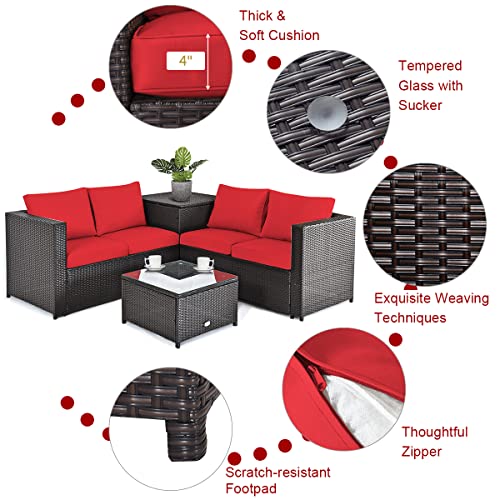 Tangkula 5-Piece Patio Furniture Set with 30 Inches Gas Fire Pit Table, Outdoor Wicker Conversation Sectional Sofa Set with Storage Box and Coffee Table, 50,000 BTU Propane Fire Pit Table (Red) | The Storepaperoomates Retail Market - Fast Affordable Shopping
