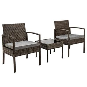 ZLXDP in Stock 3 Piece Patio Furniture Set Wicker Rattan Outdoor Patio Conversation Set 2 Cushioned Chairs & End Table