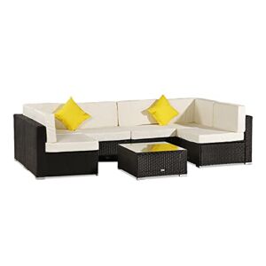 ZLXDP Patio Furniture Set 7 Pieces Patio PE Wicker Rattan Corner Sofa Set