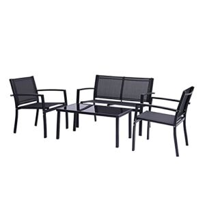 ZLXDP 4 Pieces Patio Furniture Set Outdoor Garden Patio Conversation Sets Poolside Lawn Chairs with Glass Coffee Table Porch Furniture