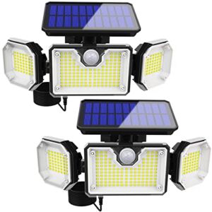 Solar Lights Outdoor Motion Sensor 2 Pack LED Solar Powered Flood Lights 270°Wide-Angle Adjustable Solar Security Light with 3 Lighting Modes Separate IP65 Waterproof for Porch Patio Garage Yard