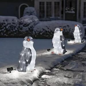Christmas Light-Up Penguin Family Set of 3, Xams Pre-Lit Acrylic Penguin Stake with LED Warm Lights Battery Operated for Holiday Outdoor Front Yards Garden Lawn Patio Décor