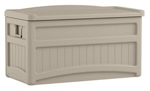 Suncast DB7500 73 Gallon Waterproof Outdoor Storage Container for Patio Furniture, Pools Toys, Yard Tools-Stor Deck Box, With Wheels, 73 Gal, Light Taupe