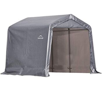 ShelterLogic 8′ x 8′ Shed-in-a-Box All Season Steel Metal Frame Peak Roof Outdoor Storage Shed with Waterproof Cover and Heavy Duty Reusable Auger Anchors, Grey | The Storepaperoomates Retail Market - Fast Affordable Shopping