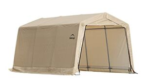 ShelterLogic 10′ x 15′ x 8′ All-Steel Metal Frame Peak Style Roof Instant Garage and AutoShelter with Waterproof and UV-Treated Ripstop Cover, sandstone