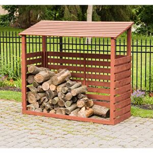 Leisure Season FS6828 Firewood Shed – Brown – Covered Outdoor Storage for Lumber Stack, Logs, Wood – Rustic Yard, Deck, House and Patio Decor – Large Log Holder, Cover, Shelf, Cabin and Container Box