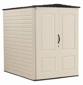 Rubbermaid Large Plastic Vertical Resin Weather Resistant Storage Shed, 5 x 6 Ft., Sandstone, for Garden/Backyard/Home/Pool/Bikes/Lawn Mowers