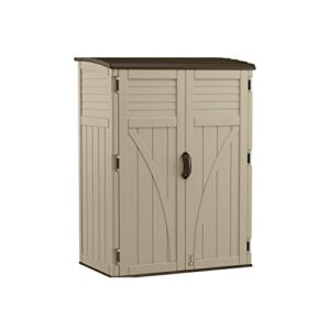 Suncast 54 Cubic Ft. Vertical Resin Outdoor Storage Shed, Sand, 52” x 32.5” x 71.5″