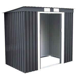 Goplus 4′ X 7′ Outdoor Storage Shed Garden Sliding Door Outside Tool House (Gray)