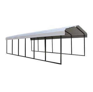 Arrow Shed 12′ x 29′ x 7′ 29-Gauge Carport with Galvanized Steel Roof Panels, 12′ x 29′ x 7′, Eggshell