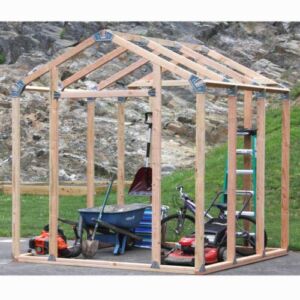 EZBUILDER 7 x 8 Foot Peak Roof Storage Shed Garage Barn DIY EZ Framing Kit with 24 Galvanized Steel Angles and 12 Base Plates (No Wood Included)