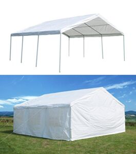 GOJOOASIS 20 x 20 ft Outdoor Metal Carport w/ Sidewalls Commercial Wedding Party Frame Gazebo Tent 3 Rooms