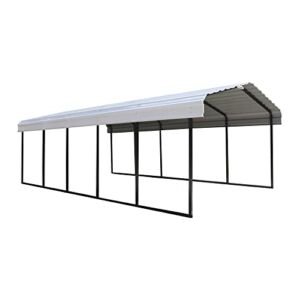 Arrow Shed 12′ x 24′ x 7′ 29-Gauge Carport with Galvanized Steel Roof Panels, 12′ x 24′ x 7′, Black/Eggshell