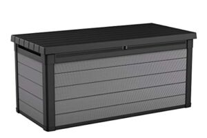 Keter Premier 150 Gallon Resin Large Deck Box for Patio Garden Furniture, Outdoor Cushion Storage, Pool Accessories, and Toys, Grey