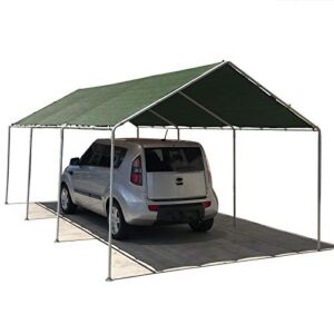 Alion Home Waterproof Poly Tarp Carport Canopy Replacement Garage Shelter Cover w Ball Bungees for Low & Medium Peak( Frame Not Included) (10′ x 16′, Dark Green)