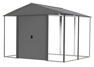 Arrow 10′ x 8′ Ironwood Galvanized Steel and Wood Panel Hybrid Outdoor Shed Kit, Anthracite
