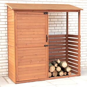 Leisure Season CFS7181 Combination Firewood and Storage Shed – Brown – Outdoor Garden Cedar Box with Shelves, Roof, Doors – Large Yard Lumber Lockers – Patio, Backyard, Deck, Organizer -Fast Assembly