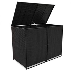 Festnight Outdoor Double Waste Bin Shed Patio Garden Storage Shed Poly Rattan Black