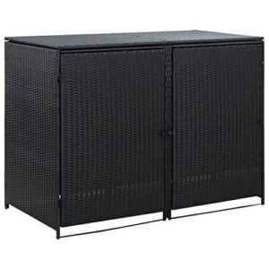 Outdoor Wheelie Storage Shed for Garbage, Garden Tools, Fire Wood, Bin Shed Poly Rattan Black 58.3″x31.5″x43.7″