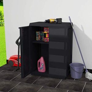 Festnight Garden Storage Cabinet with 2 Doors, Adjustable Shelf Lockable Patio Outdoor Cabinet Black 25.6inch x 15inch x 34.3inch (L x W x H)