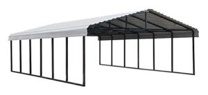 Arrow Shed 20′ x 29′ 29-Gauge Metal Carport with Steel Roof Panels, 20′ x 29′ x 7′, Eggshell