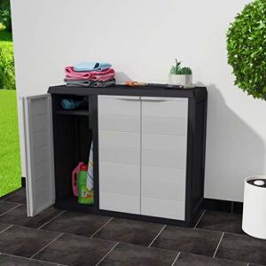 Tidyard Outdoor Garden Storage Shed Indoor Storage Utility Cabinet with 2 Shelves Black and Gray