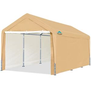 ADVANCE OUTDOOR 10×20 ft Heavy Duty Carport Car Canopy Garage Shelter Boat Party Tent Shed with Removable Sidewalls and Zipper Doors, Beige