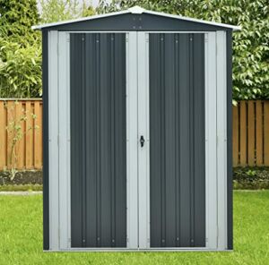 3-Ft. x 5-Ft. x 6-Ft. Galvanized Steel Apex Patio Storage Shed with Handle Lock and 2 Tool Hooks, Dark Gray/White