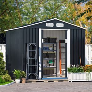 JAXPETY 8 x 6 Sheds & Outdoor Storage Garden Shed Tool Metal Outdoor Storage Shed with Sliding Doors for Backyard, Patio, Lawn Gray