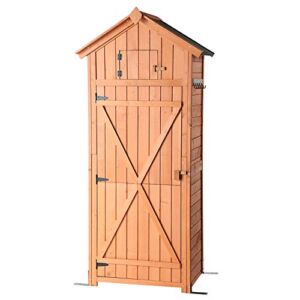 B BAIJIAWEI Garden Storage Shed – Garden Tool Storage Cabinet – Lockable Wooden Storage Sheds Organizer for Home, Yard, Outdoor
