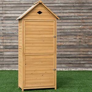 Goplus Wooden Storage Shed Fir Wood Cabinet for Outdoor, Garden, Patio, Yard (Natural)