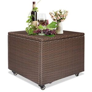 Outdoor Patio Wicker Storage Container Deck Box Made of Antirust Aluminum Frames and Resin Rattan