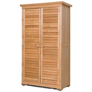 Safstar Outdoor Storage Shed, Wooden Tool Storage Shed w/ Detachable Shelves & Pitch Roof & Shutter Vents, Garden Storage Cabinet for Backyard Patio Deck Porch, 34.5”L x 18.5”W x 63”H, Natural