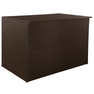 Garden Storage Box 295 Gallon | Rattan Garden Chest | Outdoor Deck Storage Container Box | Patio Cushion Box for Pillows, Garden Tools and Pool Toys | Brown Poly Rattan 59″ x 39.4″ x 39.4″