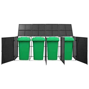 Canditree Outdoor Large Storage Shed for Garbage Cans, Garden Tools, Bin Shed Poly Rattan for Patio Backyard (Black)